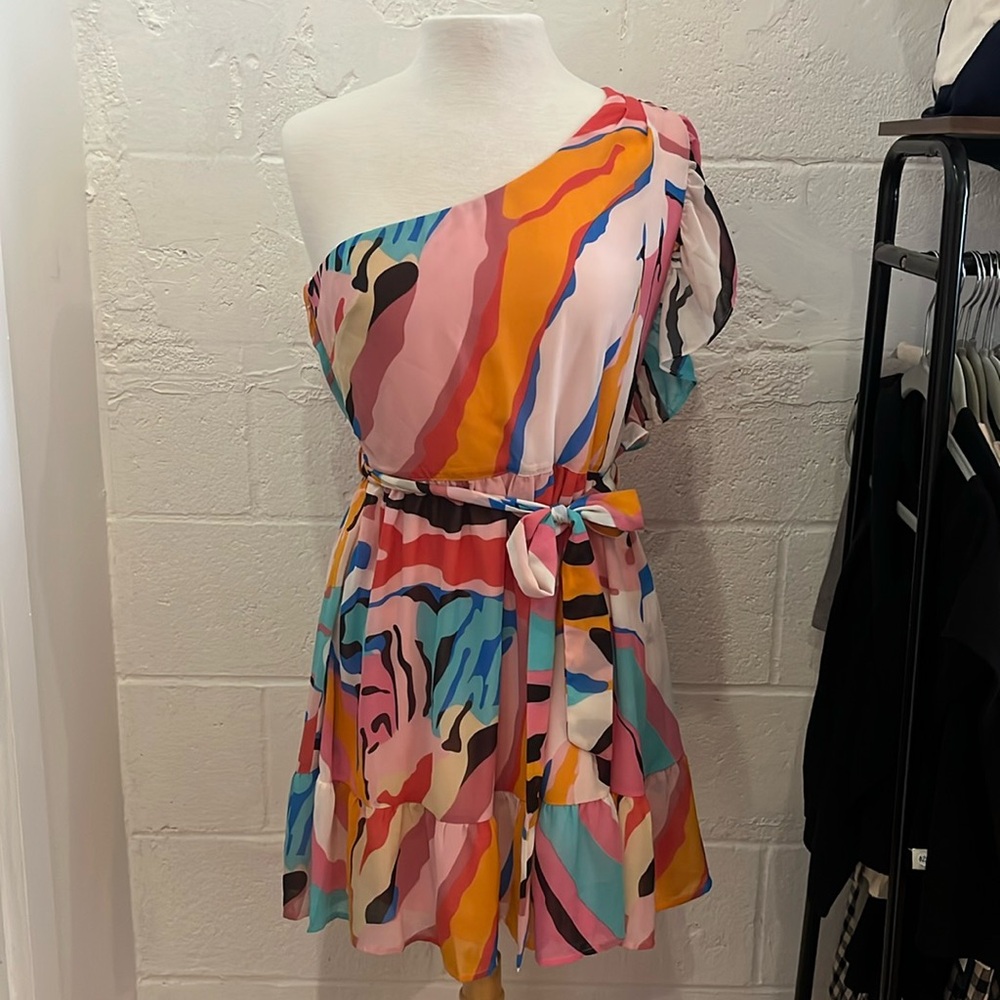 Kori Bright Zebra Print 1 Shoulder Dress